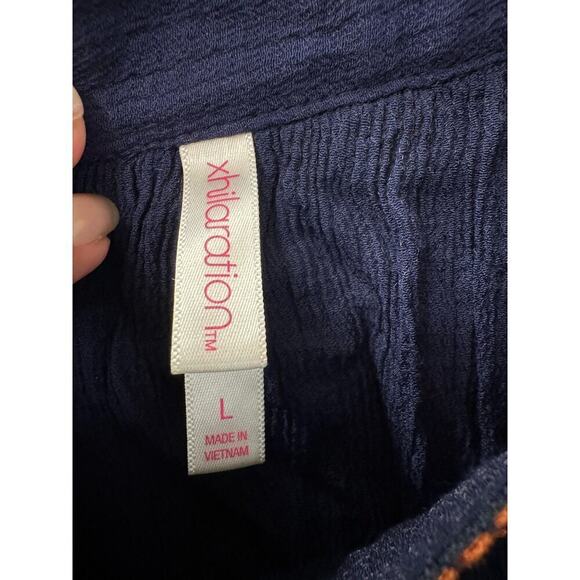 Xhilaration Large Navy Short Flutter Sleeve Gauze Square Neckline Top - Picture 3 of 5